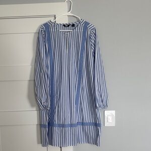 Lands' End Blue and White Striped Shirt Dress